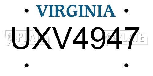 UXV4947 Virginia License Plate