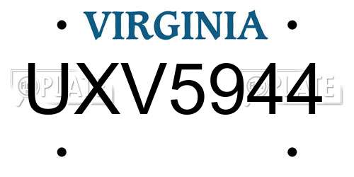 UXV5944 Virginia License Plate