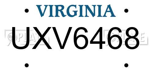 UXV6468 Virginia License Plate