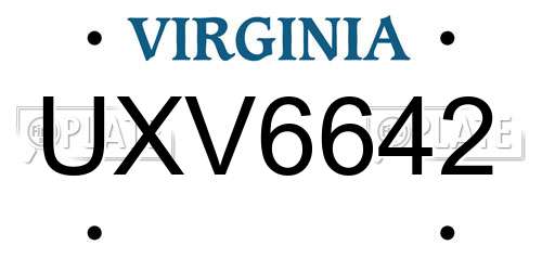 UXV6642 Virginia License Plate