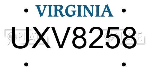 UXV8258 Virginia License Plate