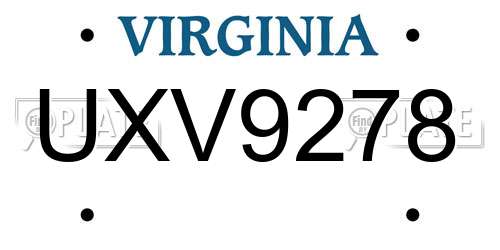 UXV9278 Virginia License Plate