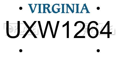 UXW1264 Virginia License Plate