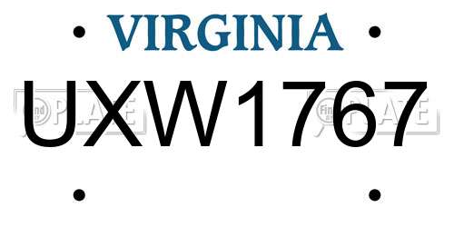 UXW1767 Virginia License Plate
