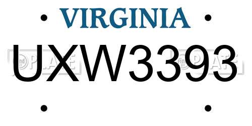 UXW3393 Virginia License Plate