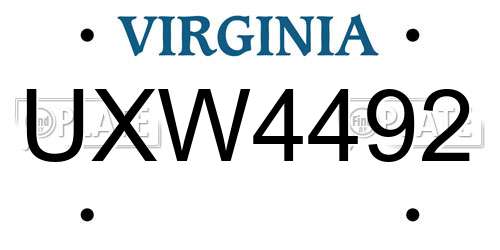 UXW4492 Virginia License Plate