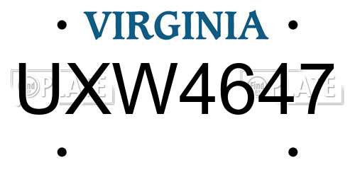 UXW4647 Virginia License Plate