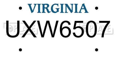 UXW6507 Virginia License Plate