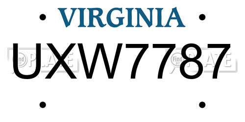 UXW7787 Virginia License Plate