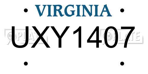 UXY1407 Virginia License Plate