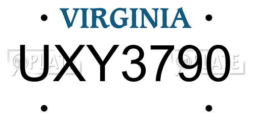 UXY3790 Virginia License Plate