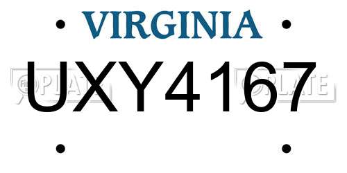 UXY4167 Virginia License Plate