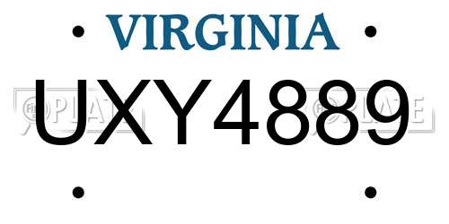 UXY4889 Virginia License Plate