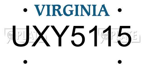 UXY5115 Virginia License Plate