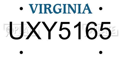 UXY5165 Virginia License Plate