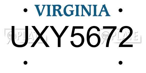 UXY5672 Virginia License Plate