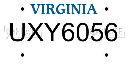 UXY6056 Virginia License Plate