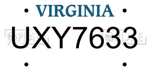 UXY7633 Virginia License Plate