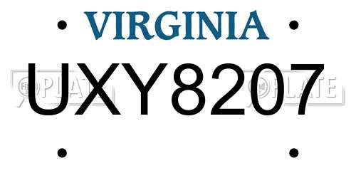 UXY8207 Virginia License Plate