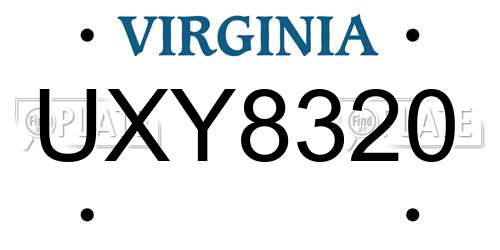 UXY8320 Virginia License Plate