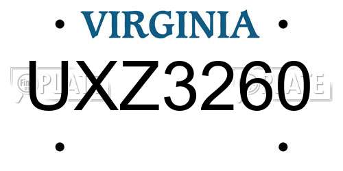 UXZ3260 Virginia License Plate