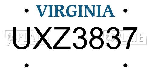 UXZ3837 Virginia License Plate