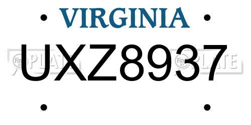 UXZ8937 Virginia License Plate