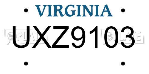 UXZ9103 Virginia License Plate