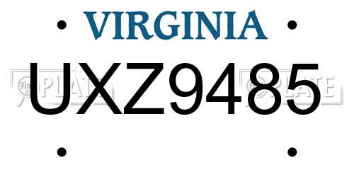 UXZ9485 Virginia License Plate