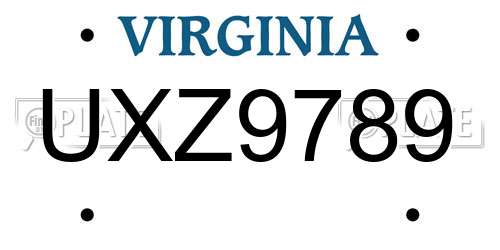 UXZ9789 Virginia License Plate
