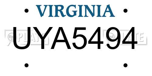 UYA5494 Virginia License Plate