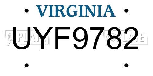 UYF9782 Virginia License Plate
