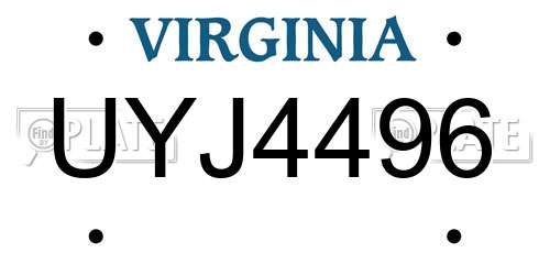 UYJ4496 Virginia License Plate