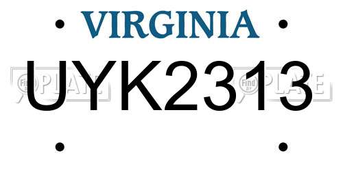 UYK2313 Virginia License Plate