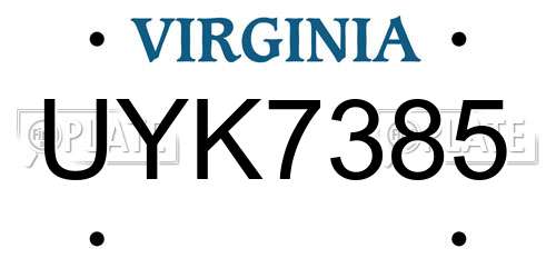 UYK7385 Virginia License Plate