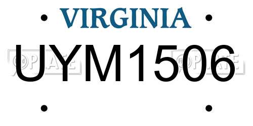 UYM1506 Virginia License Plate