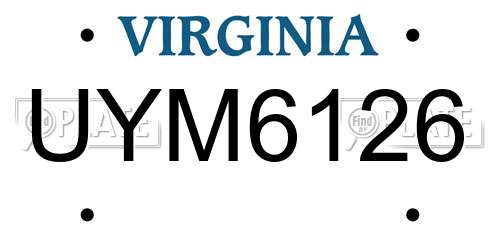 UYM6126 Virginia License Plate