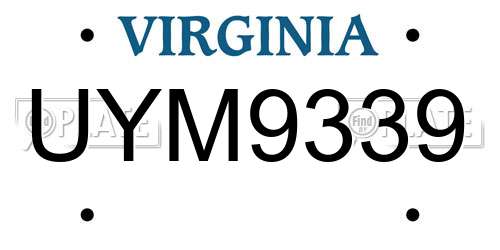 UYM9339 Virginia License Plate