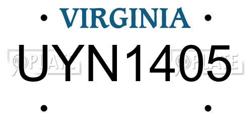 UYN1405 Virginia License Plate