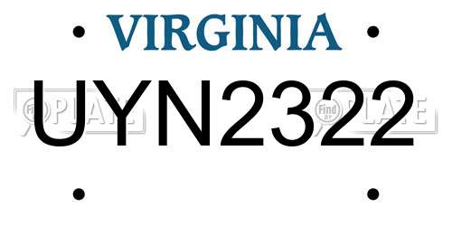 UYN2322 Virginia License Plate
