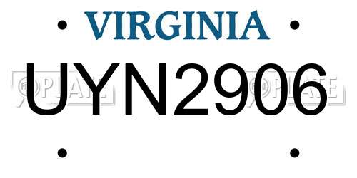 UYN2906 Virginia License Plate
