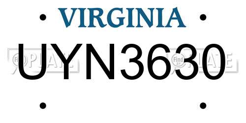UYN3630 Virginia License Plate