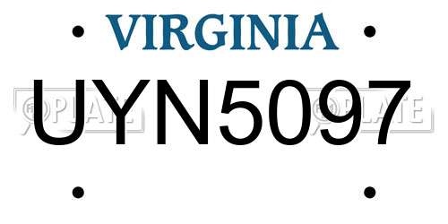 UYN5097 Virginia License Plate
