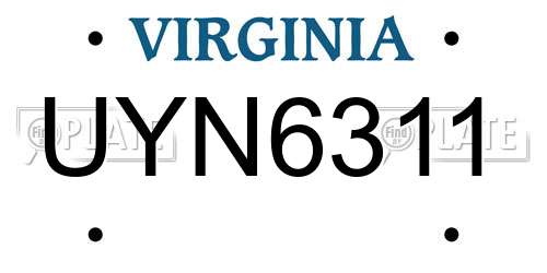 UYN6311 Virginia License Plate