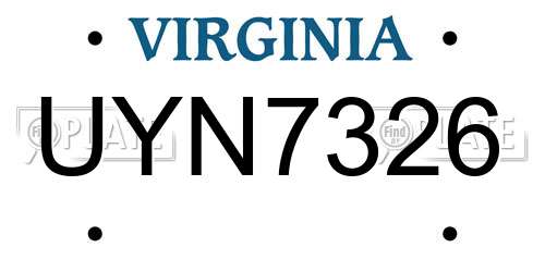 UYN7326 Virginia License Plate