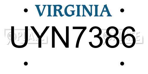 UYN7386 Virginia License Plate