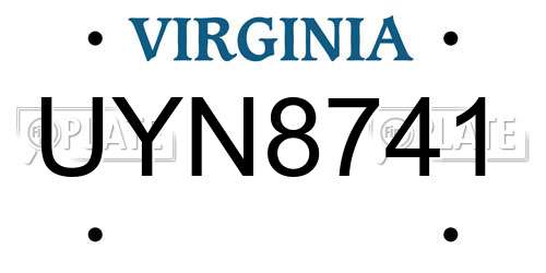 UYN8741 Virginia License Plate