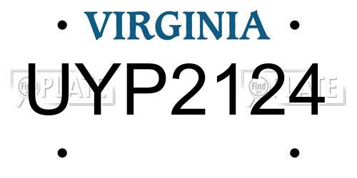 UYP2124 Virginia License Plate