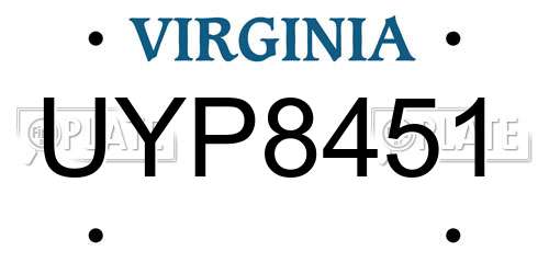 UYP8451 Virginia License Plate