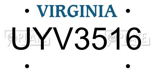 UYV3516 Virginia License Plate